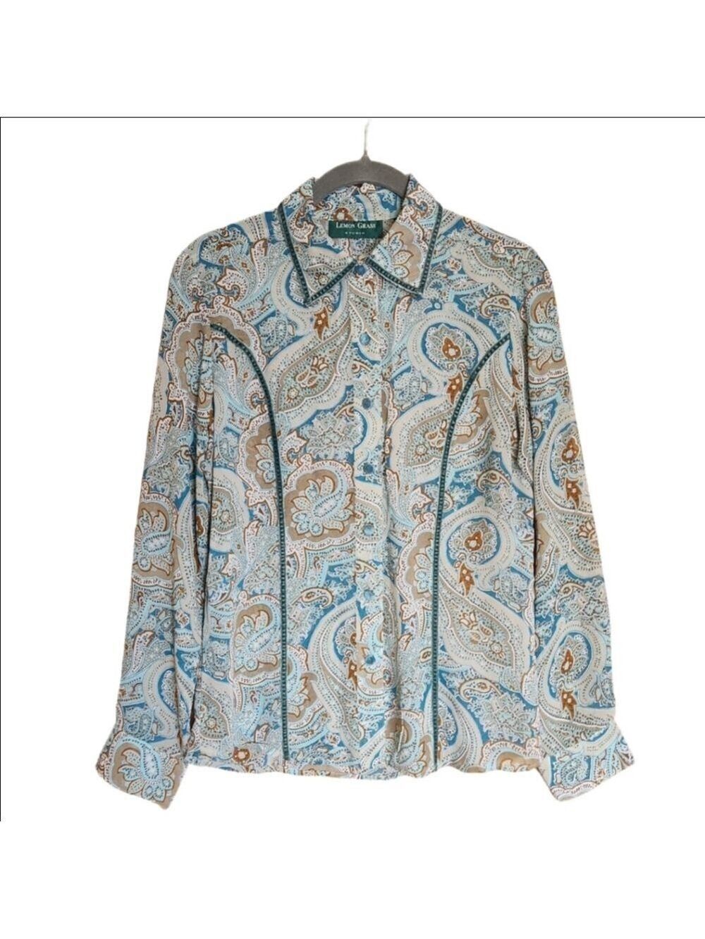 VINTAGE 90s BOHO WESTERN LEMONGRASS STUDIO PAISLY PRINT TOP BLOUSE SMALL - Picture 2 of 9